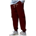 thumbnail image 2 of Stamzod Cargo Pants for Men Solid Color Elastic Waist Jogging Pants with Pocket Casual Cargo Sweatpants for Men Wine B XXXL, 2 of 7