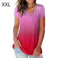thumbnail image 1 of Camiseta de mujer con cuello en V, manga corta, gradiente superior, camiseta informal, rojo, XXL Sweethay AP001652-15, 1 of 5