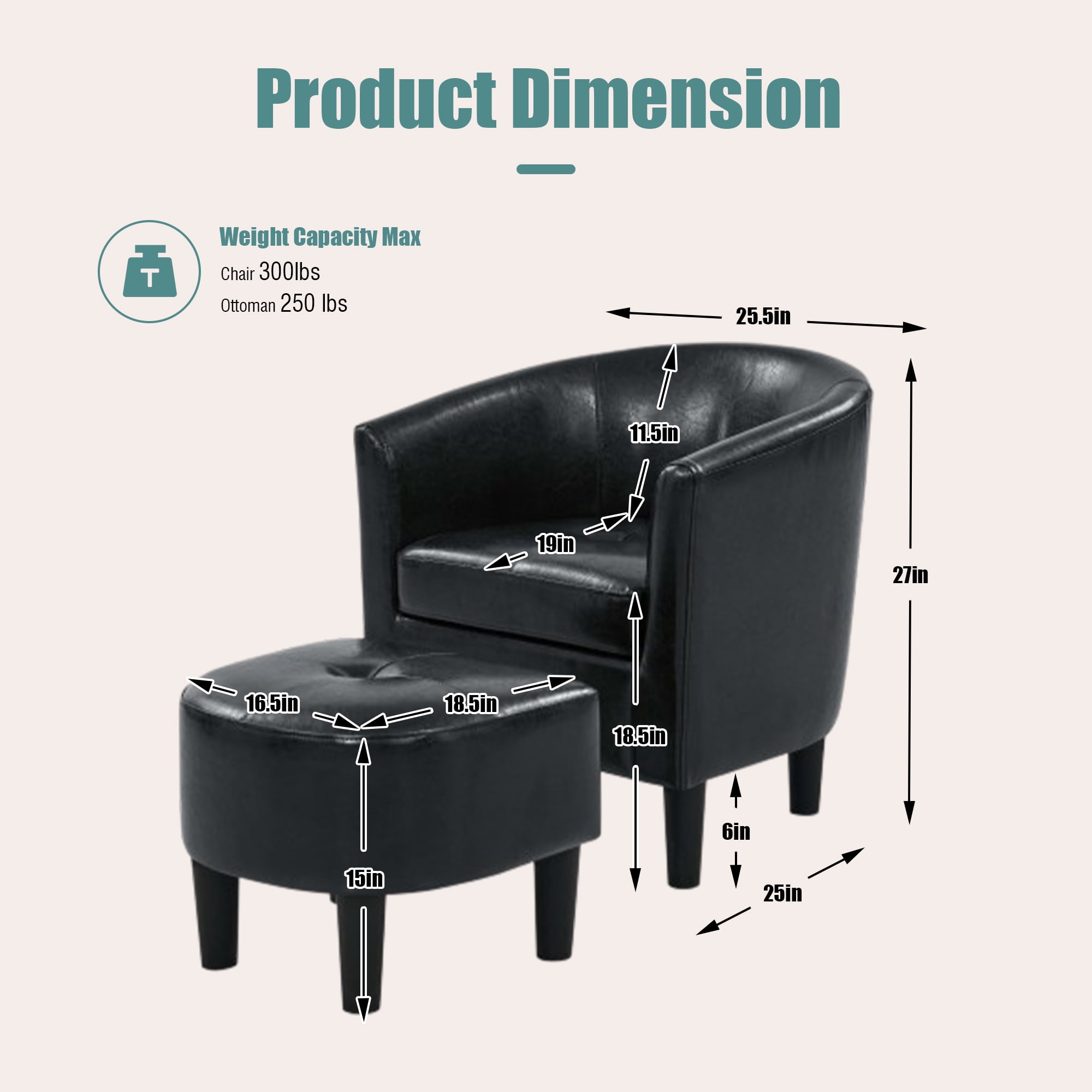 MOONMISS Velvet Accent Chair with Ottoman for Living Room，Black