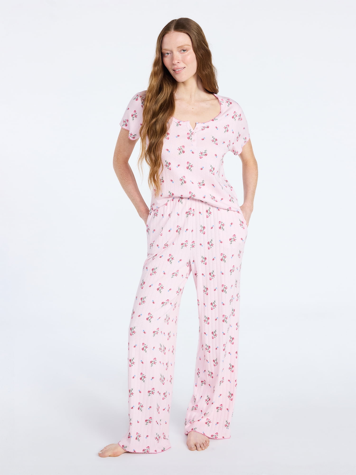 Joyspun Women’s Pointelle Knit Sleepwear Pants, 30'' Inseam, Sizes XS-3X
