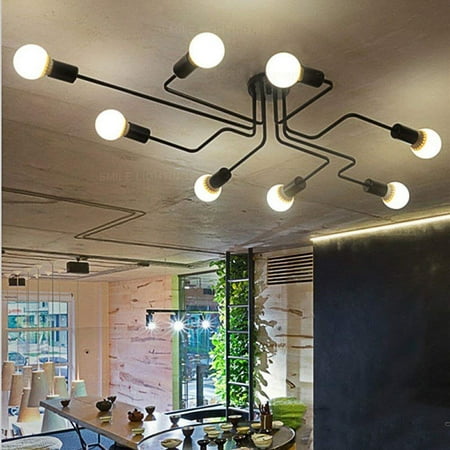 - Industrial Ceiling Light, SUN RUN Creative Retro 8-Light Fixture Chandeliers Vintage Metal Semi Flush Mount Pendant Lamp with Painted Finish for Dining Room Kitchen