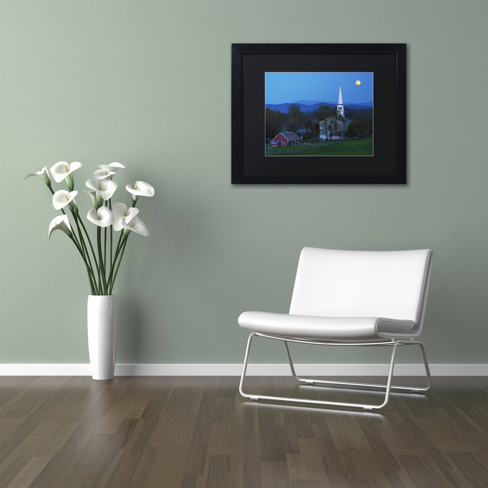Trademark Fine Art "Moonrise at Peacham" Canvas Art by Michael Blanchette Photography Black Matte, Black Frame