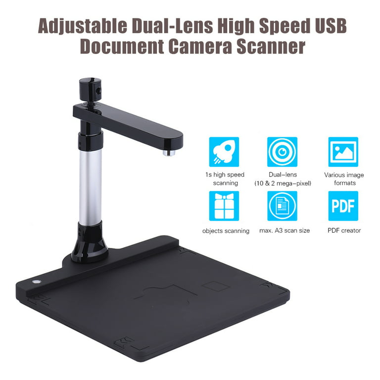 Aibecy Adjustable HD High Speed USB Book Image Document Camera Scanner Dual  Lens (10 Mega-pixel & 2 Mega-pixel) Max. A3 Scanning Size with OCR Function  LED Light 