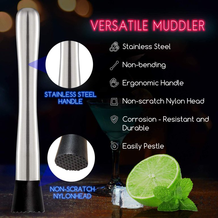 YOTIPP 10 Inch Stainless Steel Cocktail Muddler and Mixing Spoon  Professional Home Bar Tool Set - Yahoo Shopping