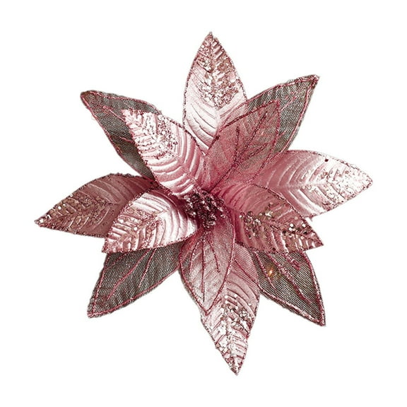 Bfogop Poinsettia Artificial Christmas Flowers with Clips Stems, 6" Xmas Tree Decor Ornaments Glitter Poinsettias Glitter Silk Picks Flower for Wreath Garland New Year Wedding Home Party