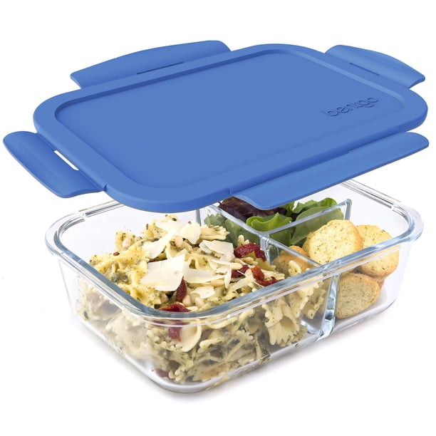 Fiambrera Bentgo Glass, a prueba de fugas, 3 compartimentos, 1,2 L, azul