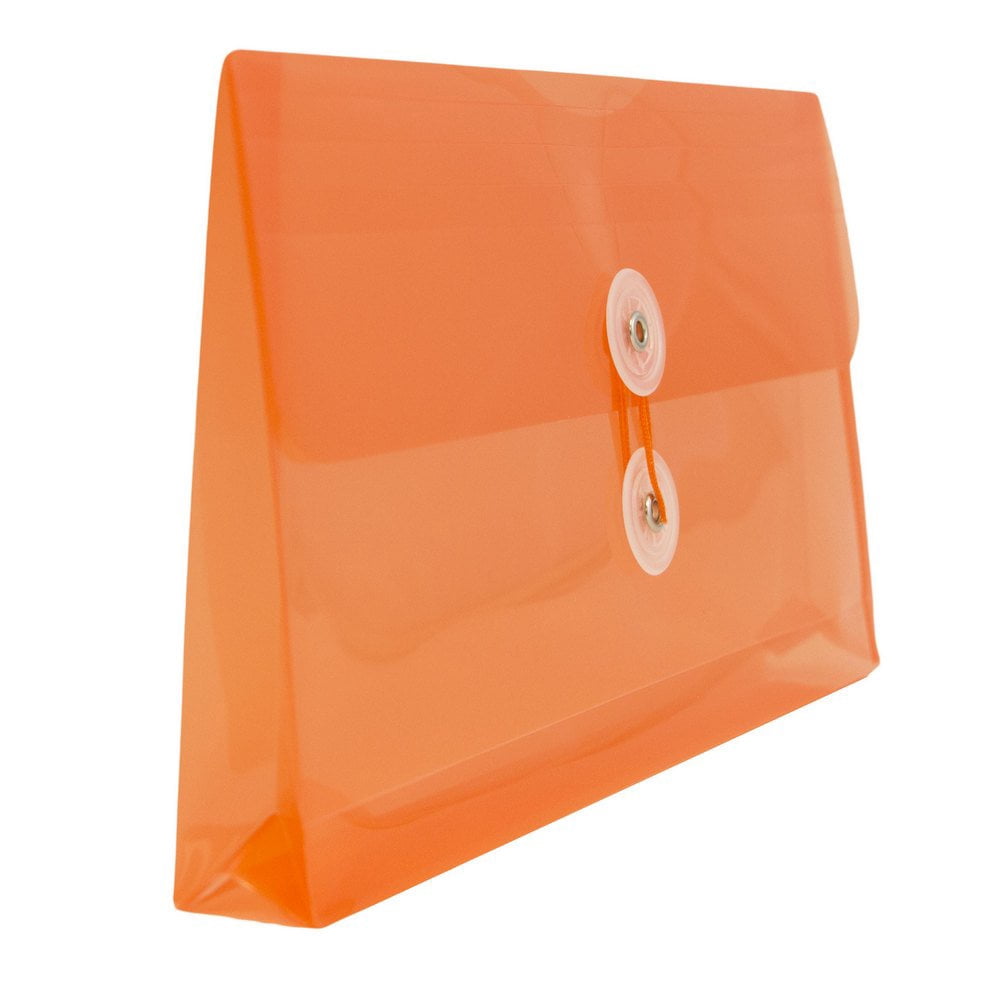 JAM Paper #10 Plastic Business Envelope with Button and String Tie Closure, 5 1/4 x 10, Orange, 108/pack
