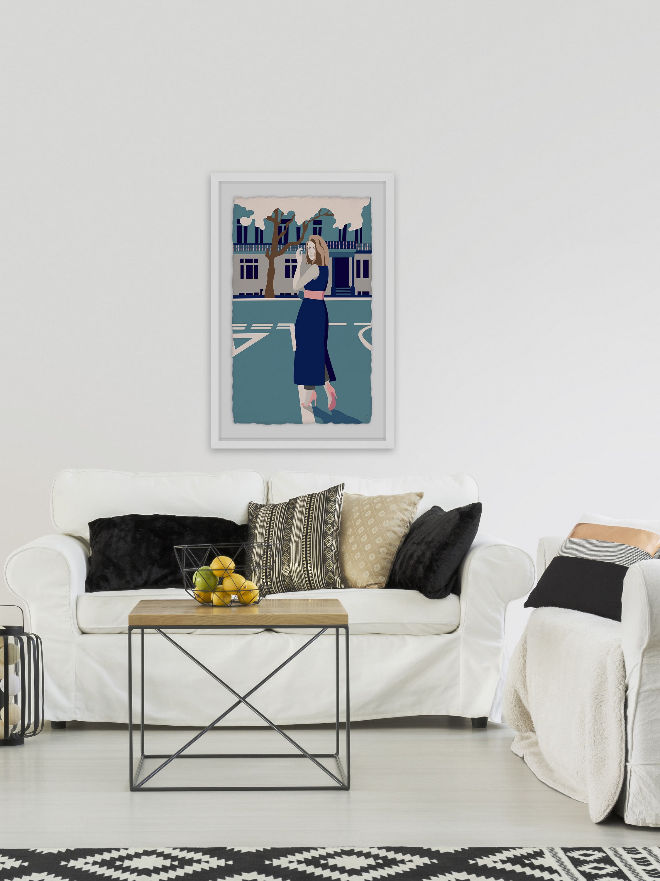 Crossing in Blue Framed Painting Print
