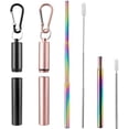 thumbnail image 1 of 2 Pack Reusable Collapsible Straw, Portable Reusable Drinking Straws, with Keychain, Cleaning Brushes, Perfect for Travel, Gifts, 1 of 4