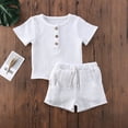 thumbnail image 2 of ITFABS Ensemble de Culottes en Coton pour Bébé Col Rond Manches Mi-Longues Chemise et Short Extensible, 2 of 7