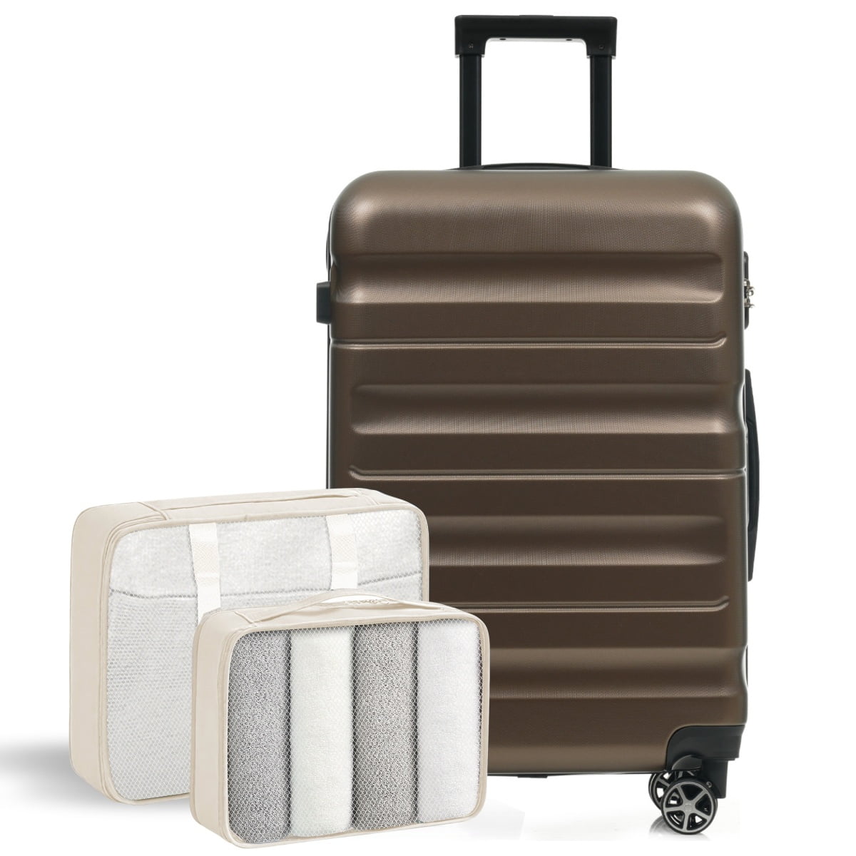 Hardshell ABS Luggage Set, 24-Inch Checked Suitcase with Spinner Wheels, Lightweight Travel Luggage with 2 Packing Cubes for Men & Women