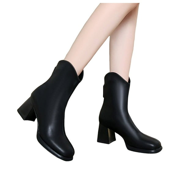 Mepaouo Women's Heeled Ankle Boots Fashion Block Heel Side Zipper Short Booties(Black,8.5)