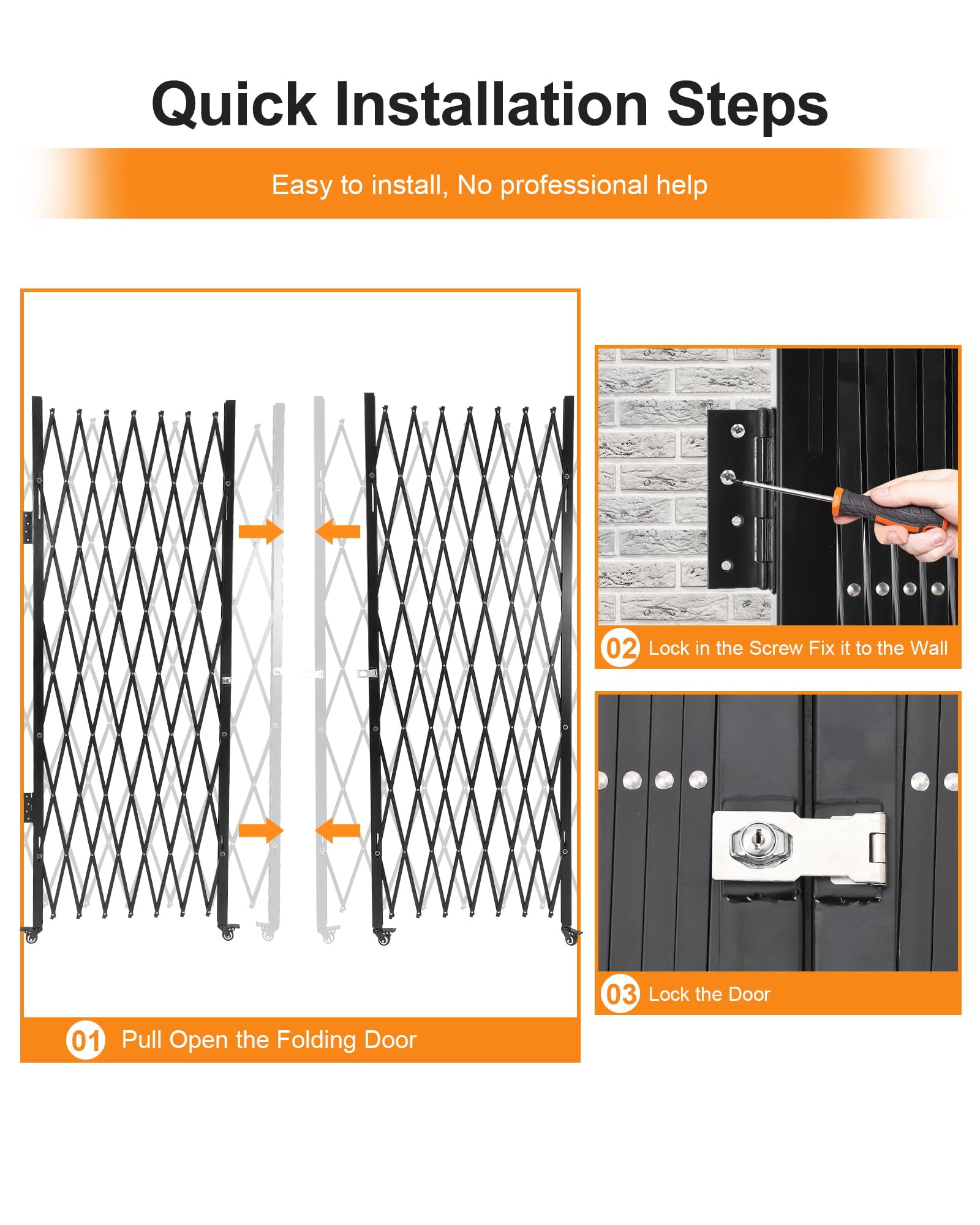 Luku Double Foldable Security Gate 85" H x 150" W Aluminum Expandable Fence Portable Safety Barrier with Casters Retractable Driveway Gates 360°Rolling Barricade Gate