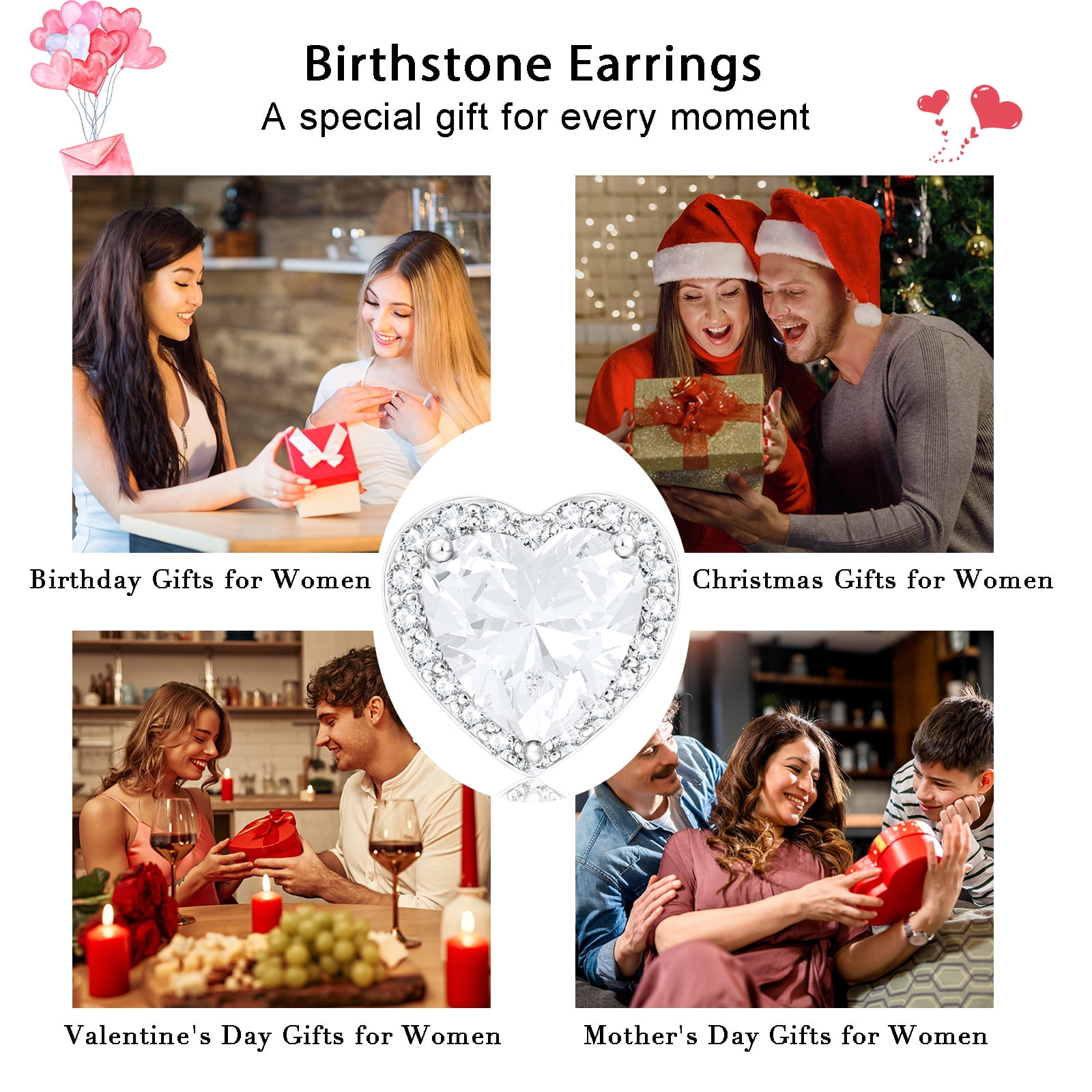 APSVO Love Heart Stud Earrings for Women Girls Hypoallergenic CZ S925 Sterling Silver Post April Birthstone Earrings Birthday Graduation Jewelry Gifts Teen Her Mom Wife Adults Kids Ideas