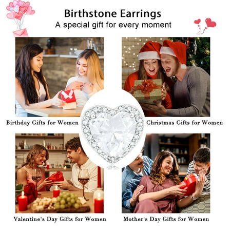 APSVO S925 Sterling Silver Plated Love Heart Necklaces for Women Girls CZ April Birthstone Pendant with Crystal Birthday Graduation Jewelry Gifts Teen Her Mom Adults Lady Girlfriend Kids