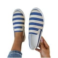 thumbnail image 4 of Blue Womens Canvas Flat Shoes Slip On Striped Print Casual Round Toe Comfortable Moccasins Loafers Size 42, 4 of 8