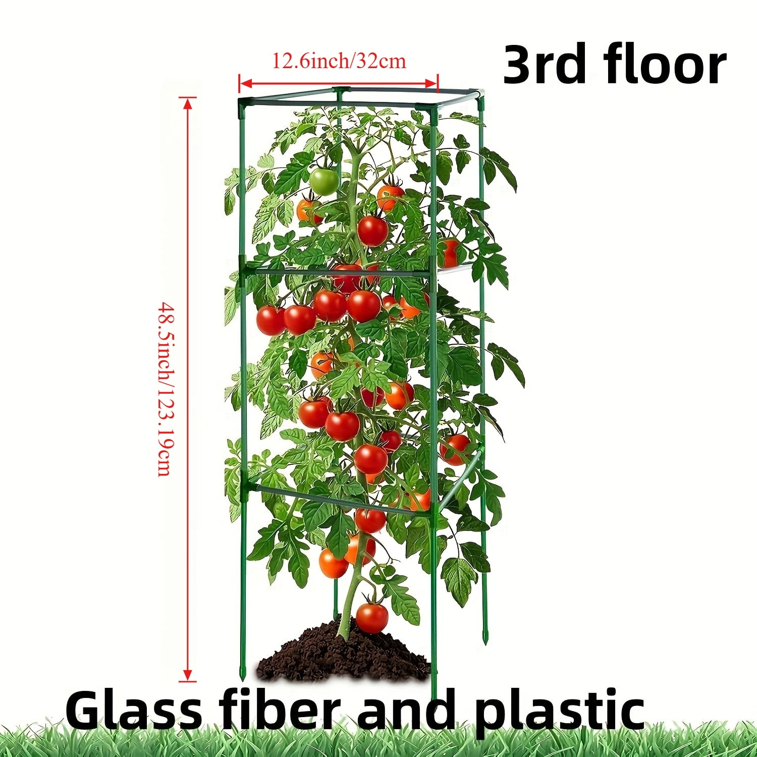1 Pack 3-Level Green Tomato Trellis Sturdy PP Glass Fiber Plant Support for Climbing Vegetables Cucumbers Beans Vertical Growing Solution for Outdoor Gardens Raised Beds