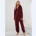 thumbnail image 1 of Moda para mujer Invierno Cálido Manga larga Mono de lana Pijamas Color sólido Cremallera Ropa para dormir en casa Pijamas con capucha de una pieza de felpa causal, 1 of 5