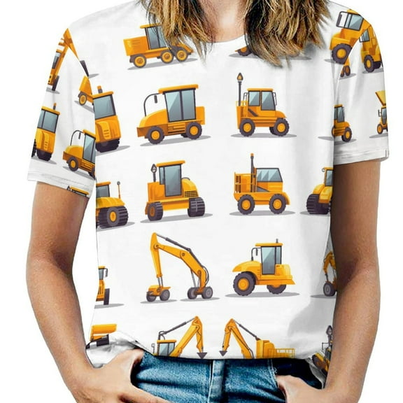 Excavator Construction Vehicle Truck Women's T-Shirt Short Sleeve T Shirts Tops Tee Ladies Loose T
