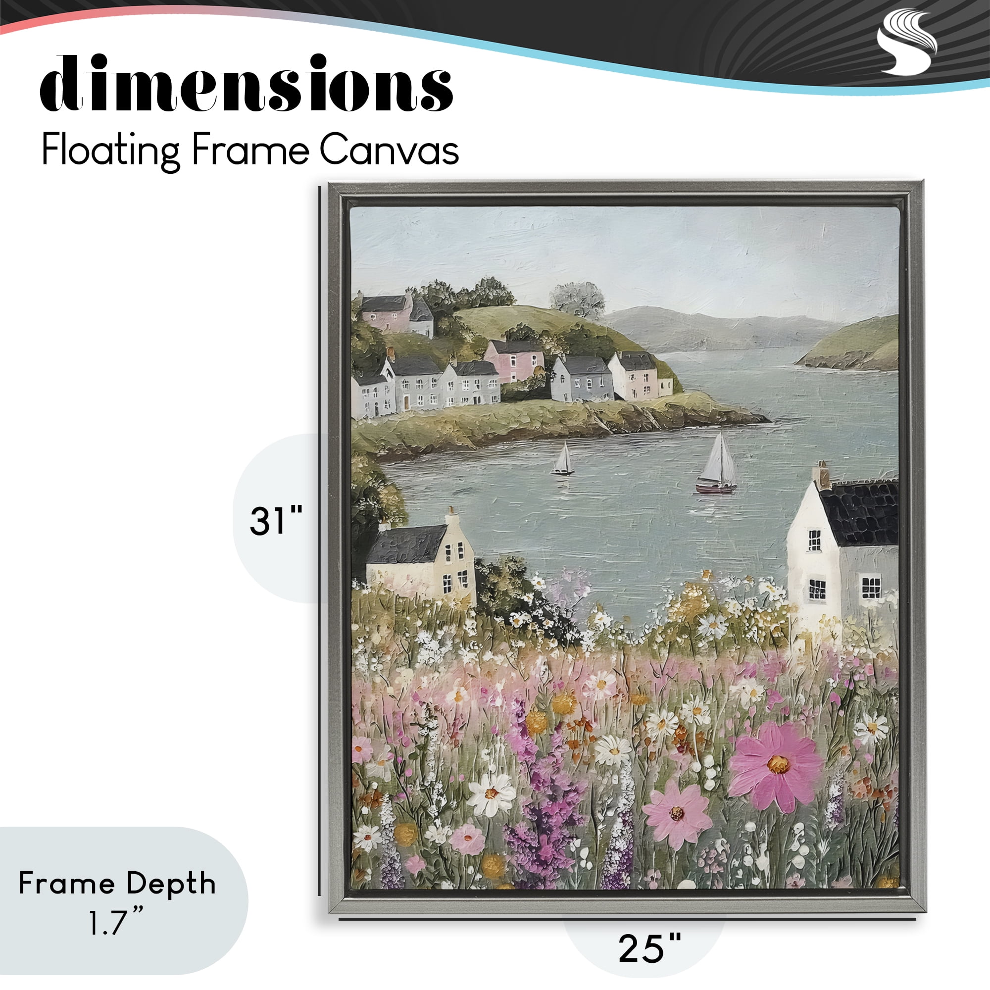 Stupell Industries Seaside Cottages & Sailboats Gray Framed Floater Canvas Wall Art, design by Riley B