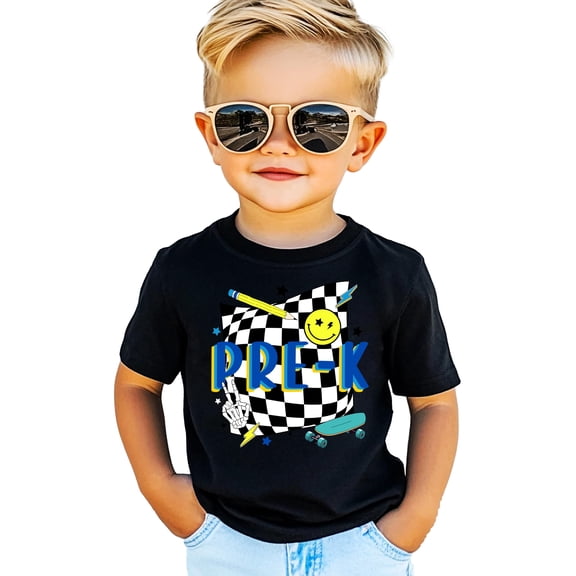 Retro Pre-K Shirt for Boys First Day of School Skateboard T-Shirt for Preschool Black Shirt 5-6