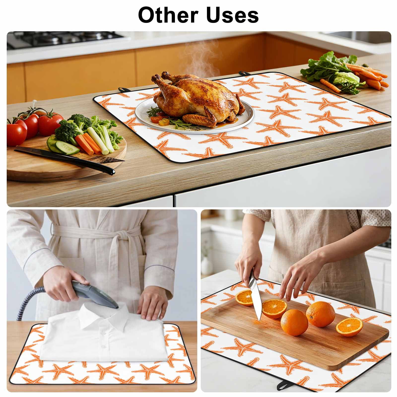 Orange Beach Starfish Stove Top Cover for Electric Stove, Heat-proof & Non Slip Glass Top Stove Cover Protector, Summer Ocean Nautical Coastal Kitchen Flat Cooktop Rubber Mat 24x21 Inches
