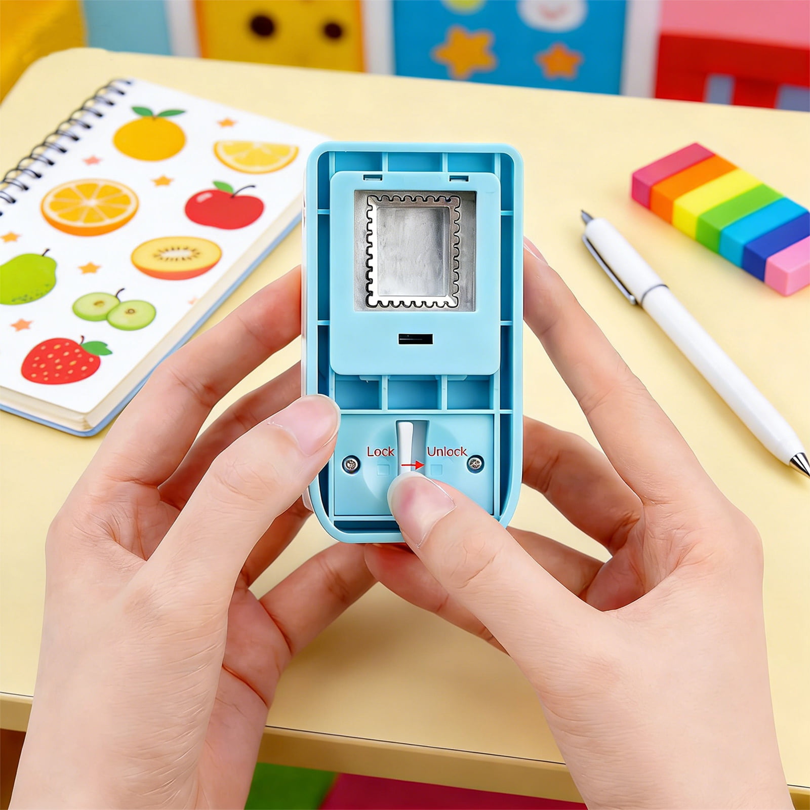 Haiamaoyi 3.2*3.8cm Stamps Paper Punch Rectangular Postage Stamps Shape Craft Hole Punches Portable Lever Action Craft Punch Scalloped Edge Rectangle Handmade Hole Puncher