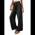 thumbnail image 2 of Pantalones Anchos para Mujer con Bolsillos, Cintura Alta, Nudo Ajustable, Holgados, Informales, para Trabajo y Negocios. Negro M, 2 of 6