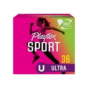 Playtex Sport Ultra Plastic Applicator Unscented Tampons, 36 Ct, 360 Degree Sport Level Period Protection, Traps Leaks, No-Slip Grip Applicator, Moves With You