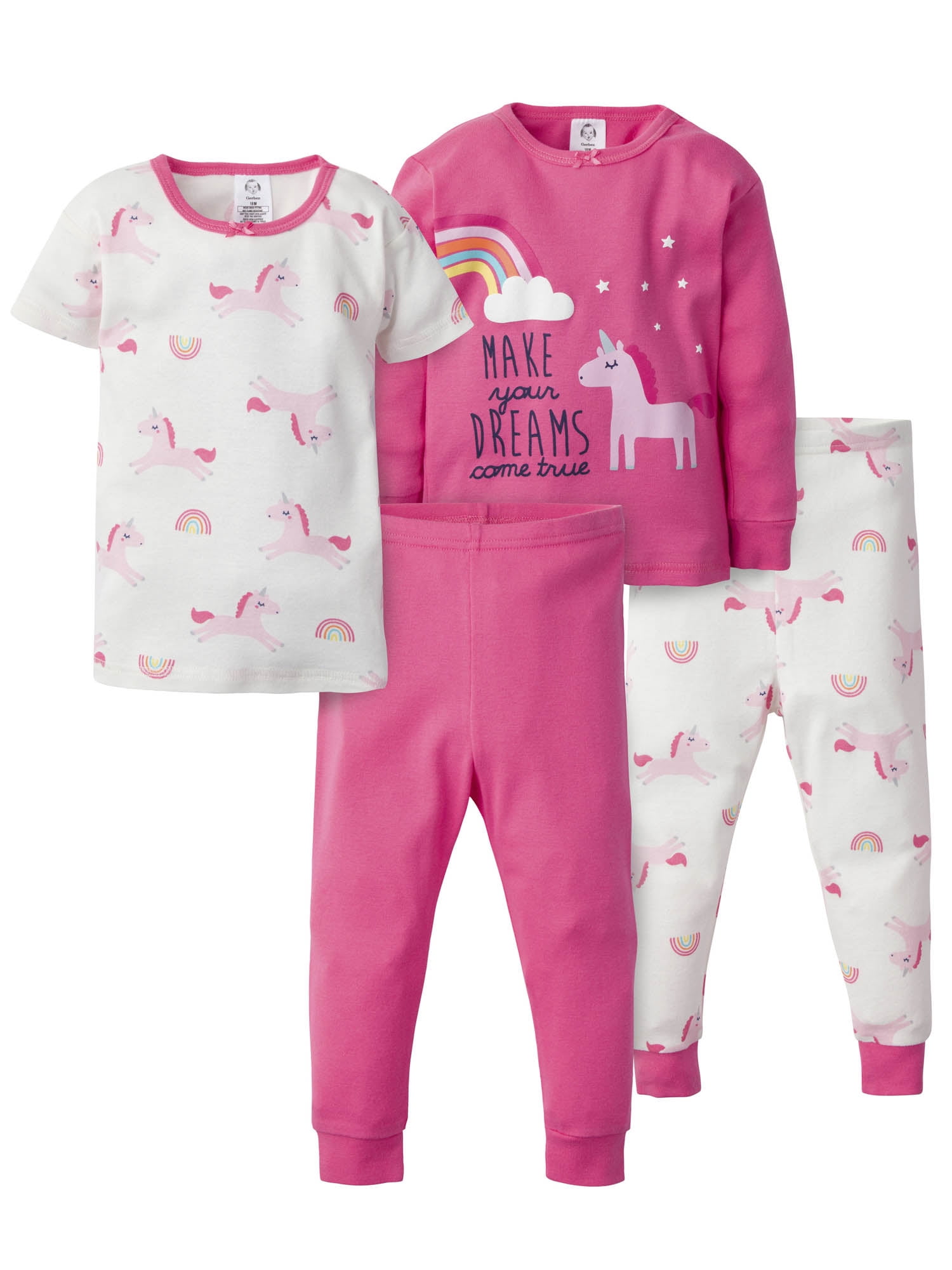 Gerber Gerber Baby & Toddler Girl Snug Fit Cotton Pajamas, 4Pc Set