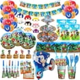 thumbnail image 2 of Nuevos suministros para fiestas de Sonic de dibujos animados, vajilla desechable para fiestas de cumpleaños de niños, platos de papel, vasos, servilletas, decoraciones para baby shower, 2 of 5