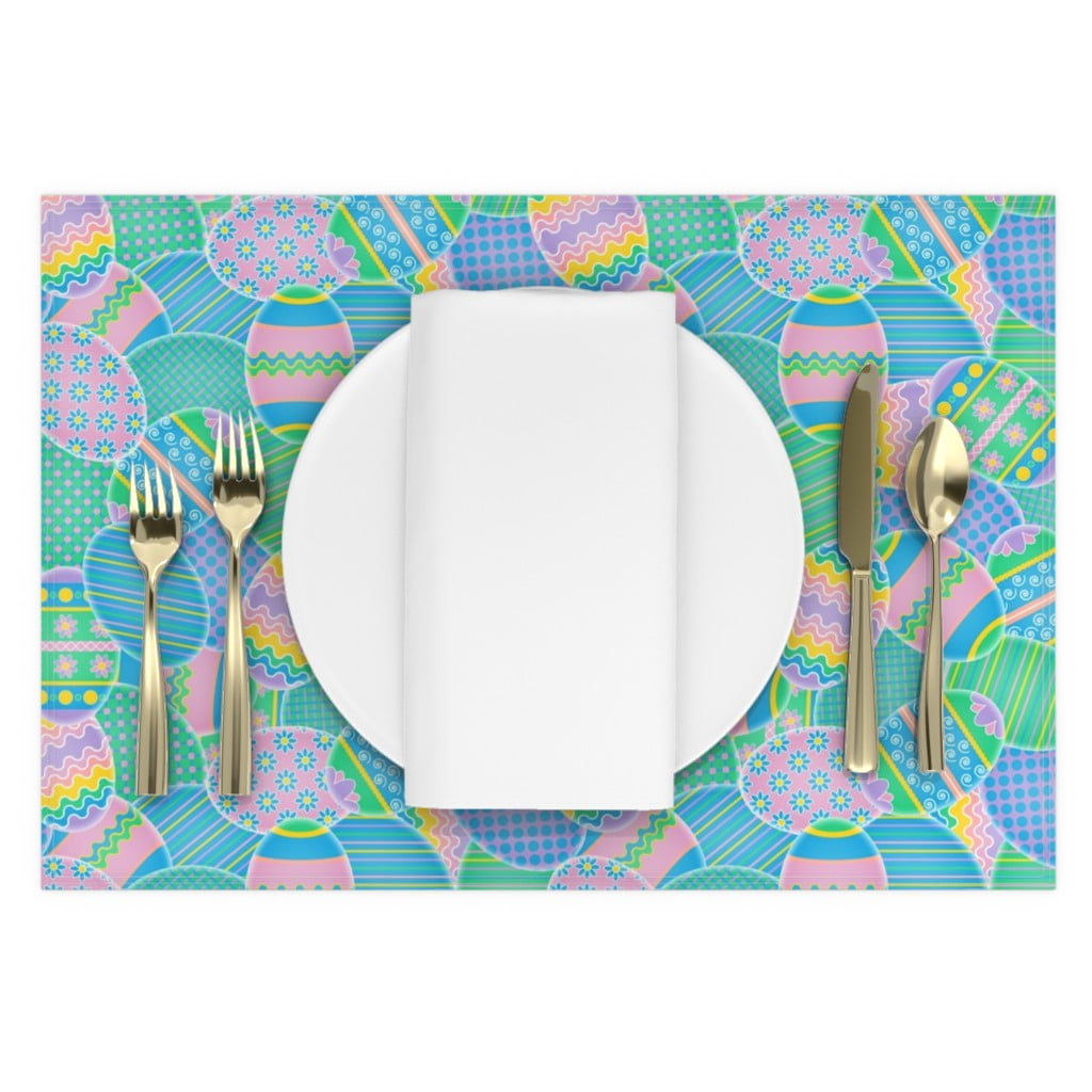 Cloth Placemats Easter Egg Pastel Pink Blue Green Spring Eggs Bunny Set of 2 Cloth Placemats Easter Egg Pastel Pink Blue Green Spring Eggs Bunny Set of 2