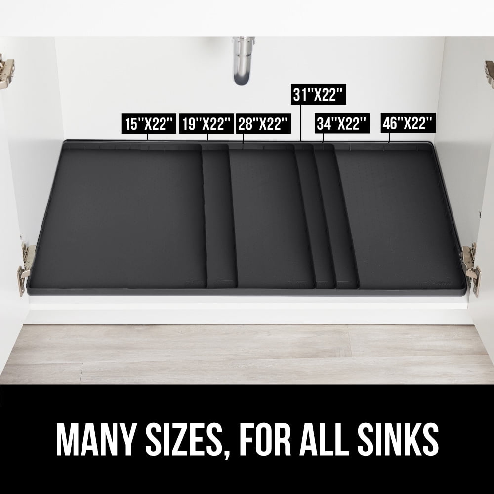 GORILLA GRIP Waterproof Silicone Under Sink Mat with Lip for Kitchen and Bathroom, 34 x 22 in, Black