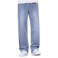 thumbnail image 2 of Ndbuld Authentics Men's Regular Fit Comfort Flex Waist Jean Athletic Fit Jeans Men's Fashion Casual Solid Color Cargo Zipper Pockets Elastic Waist Full Length Pants Christmas Gift,Light Blue,XL, 2 of 5