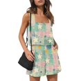 thumbnail image 2 of WTOBBY Summer Casual Women's Two Piece Set Floral Print Sleeveless Square Neck Cropped Top and High Waist Shorts Outfit with Pockets Stylish Bodysuit Wear ,Mint Green L, 2 of 6