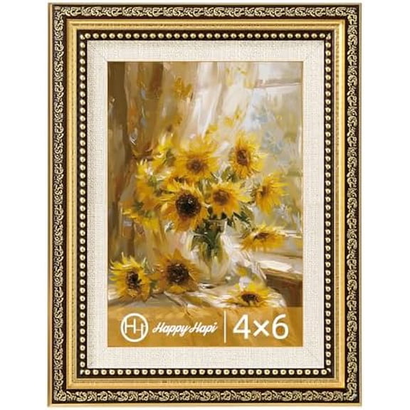 4x6 Picture Frame Gold, 1 Pack Vintage Picture Frames for Wall or Tabletop Display, Gold 4 x 6 Photo Frame for Wall Decor Retro Home Decor