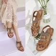 thumbnail image 4 of Womens Rhinestone Flat Sandals, Flower Print Hollow Out Women Sandals Flat Heel Bohemian Rhinestone Beads Anti Skid Sandals Walking Shoes for  Oceanside Holiday Outdoor, 4 of 11