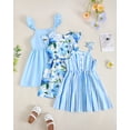 thumbnail image 3 of KIMI BEAR 3T Toddler Girls Summer Dress 4T Toddler Sundress Sleeveless Halter A-line Dress Striped Floral Dress One-piece Overalls 3 Packs Blue, 3 of 9
