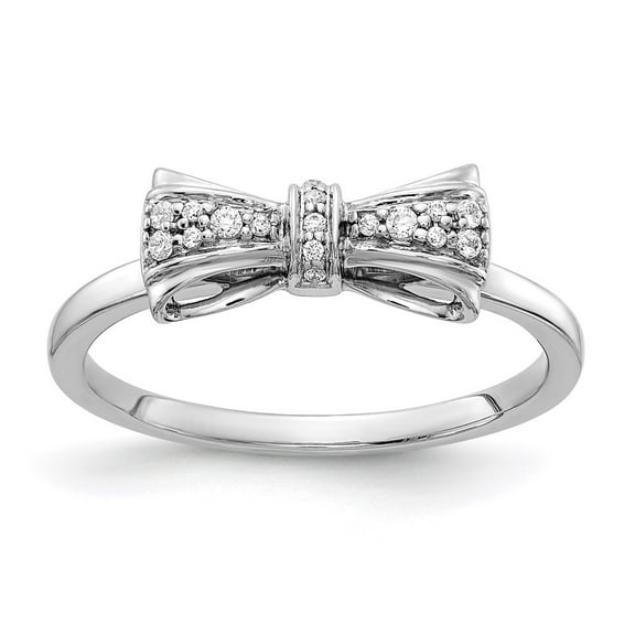 14K White Gold Ring Band Themed Diamond Round Bow