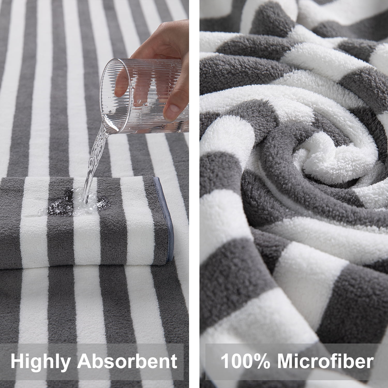 Smuge 12 Pcs Stripe Family Bath Towels Set - 4 Bath Sheet Towels, 4 Hand Towels, 4 Washcloths, Microfiber Soft Shower Towel for Bathroom Gym Spa(Dark Gray)