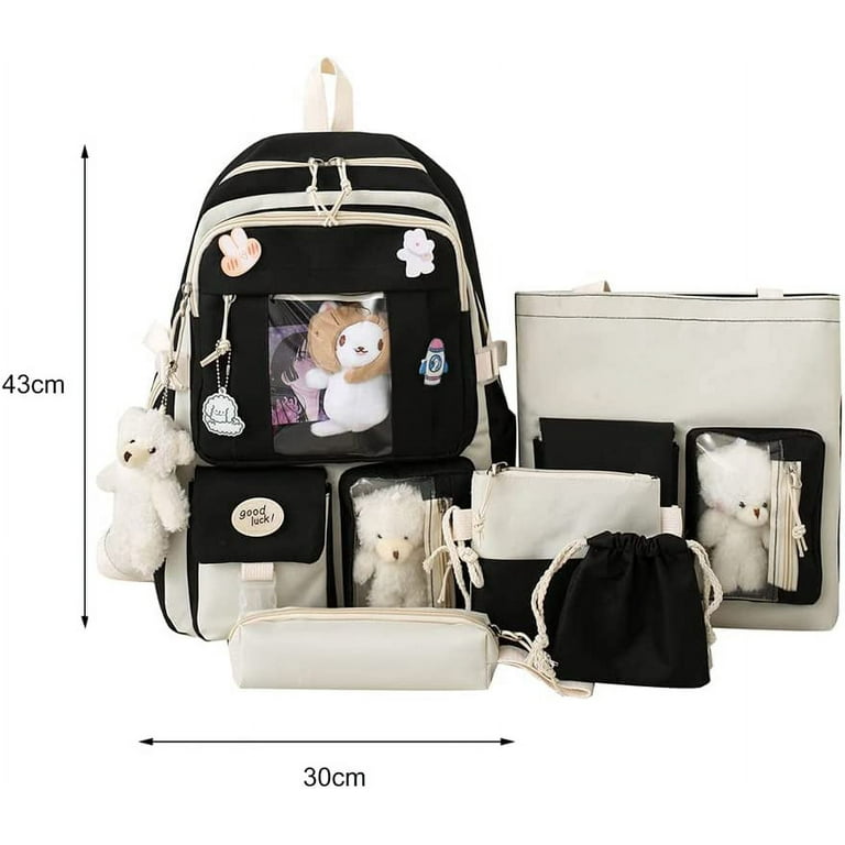 Danceemangoos Danceemangoo Backpack with Pin & Accessories 5pcs Set Cute Backpack Aesthetic Backpack Preppy School Bags for Teen Girl, Kids Unisex