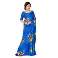 thumbnail image 4 of Ethnic Asia Sari Art Silk Floral Print Blue Indian Bollywood Look Saree For Women, 4 of 5