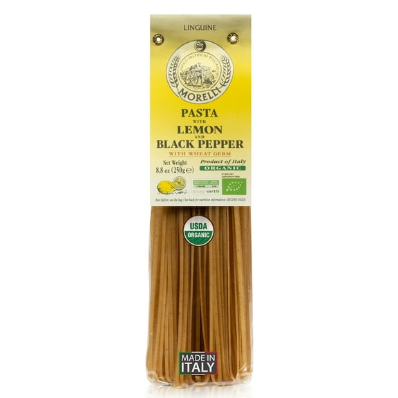 Morelli Lemon Pepper Linguine Pasta with Wheat Germ - Imported Linguine Organic Pasta from Italy - Naturally Flavored, Made in Italy - 8.8 oz (Pack of 1)
