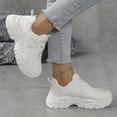 thumbnail image 2 of SCHUHLAND Women's Solid White Thick Bottom Sneakers, Breathable Mesh Lace-Up Casual Running Shoes, Medium Heel, 2 of 15
