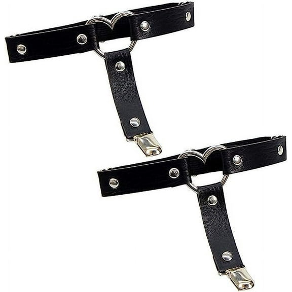 Garters Belt Adjustable Love Heart Leg Garter with Buckle Anti-Slip Clips Elastic Punk