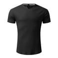thumbnail image 5 of MIXUE Shirts For Men Summer Solid Color V Neck Short Sleeve Slim Fit Casual Pullover Tops T-shirts Streetwear,Black,XL, 5 of 6