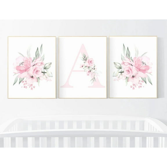 UNFFRAMED Luvia Set of 3 Pink Floral Nursery Wall Art Prints Boho Baby Room Decor Girl Flower Theme Set 3 Prints 8x12