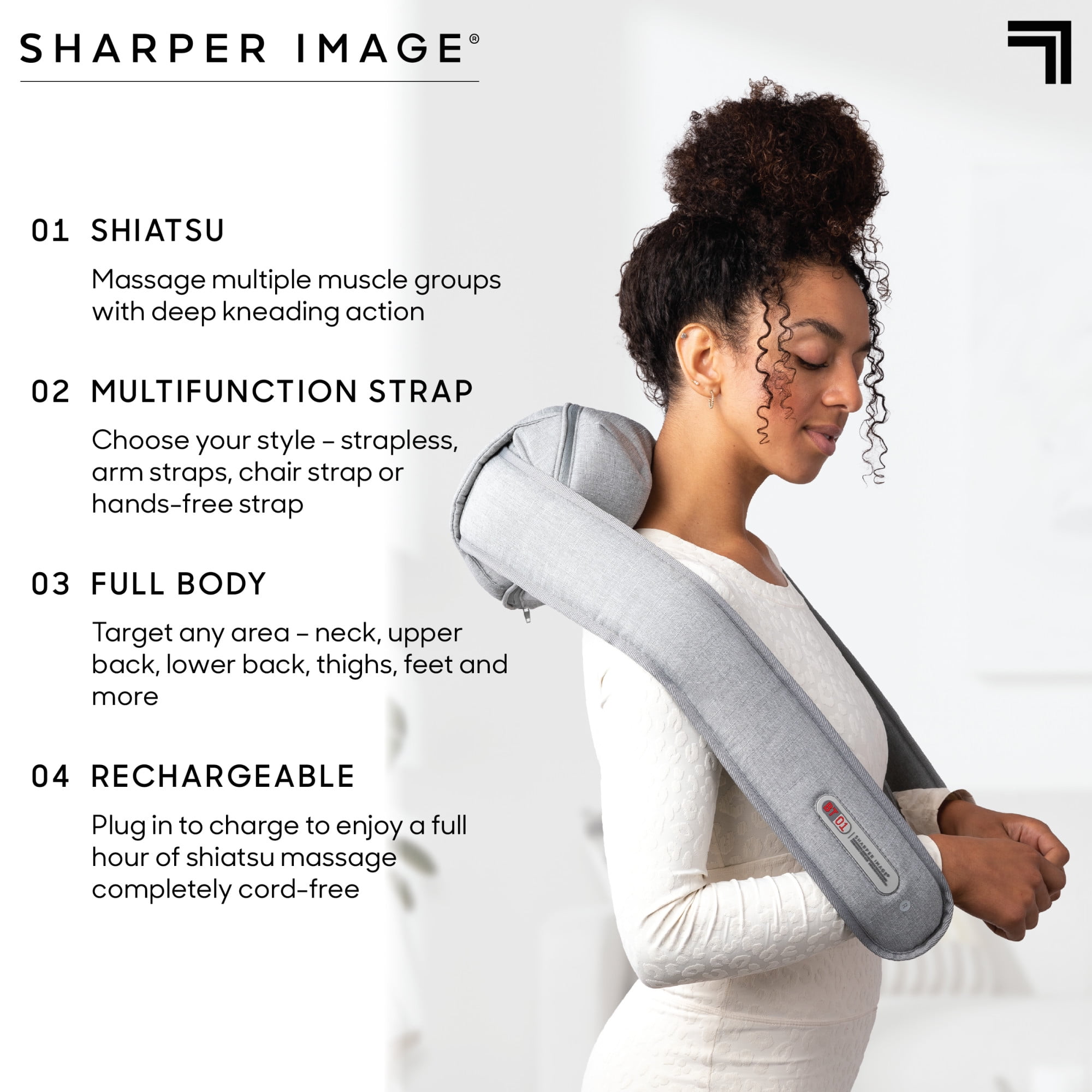  Sharper Image Realtouch Cordless Neck + Shoulder Shiatsu  Massager, 3 Speed Settings with Soothing Heat and Optional Hood Attachment,  Rechargeable Battery : Health & Household