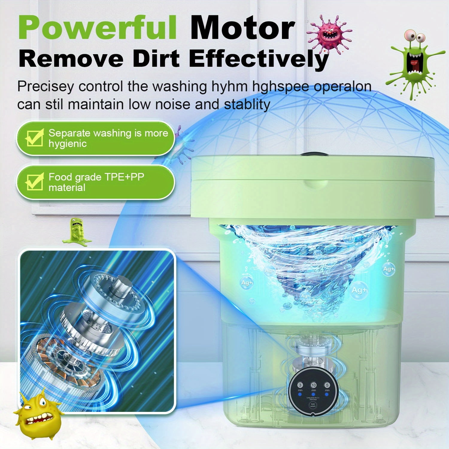 Efficient Mini Washing Machine for Home, Dorm And Camping, 2.91gal Foldable And Portable Washer with 3 Modes, Space-Saving Design