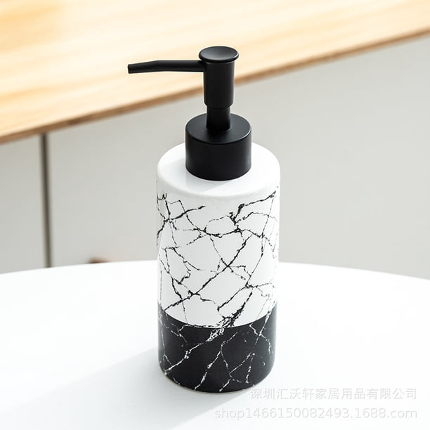 Botella de desinfectante de manos de cerámica, subbotella en blanco y negro, botella de gel de ducha y champú para baño de mármol dorado